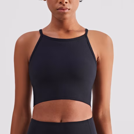 Wholesale fashion sexy fitness rib fabric tight crop tops breathable sleeveless workout yoga tank tops with bra built for women