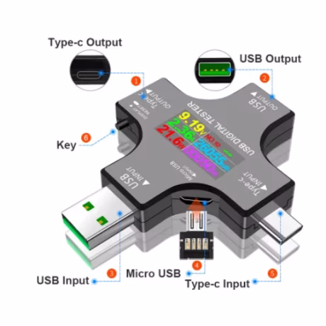 12 in 1 color PD USB tester DC Digital voltmeter current voltage Type-C meter amp ammeter detector power bank charger indicator