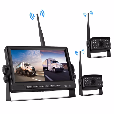 2 x Wireless Rear View Backup Reverse Camera Night Vision Truck DVR 500m Waterproof + 7" Car Monitor for RV Bus Truck Trailer