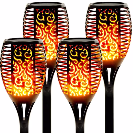 2021 Hot selling decoration night flame effect 96 led light solar powered garden stake flame lights