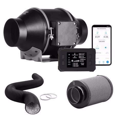 2023 Smart WIFI APP Controller 8 inch Air Filtration Kit Inline Duct Fan Carbon Filter Ventilation Combo for Plant Growing Tent