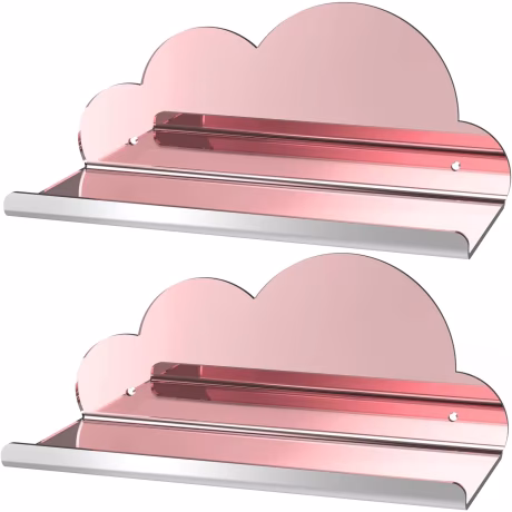 2pcs Rose Gold Mirror Finish Cloud-Shaped Acrylic Floating Shelves - Versatile Mirrored Shelves for Decorative Display Storage