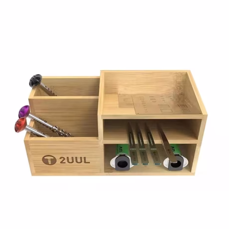 2UUL Multifunctional Bamboo Wooden Storage Box Phone Repair Tweezers Screwdrivers Organizer Tools Parts Holder