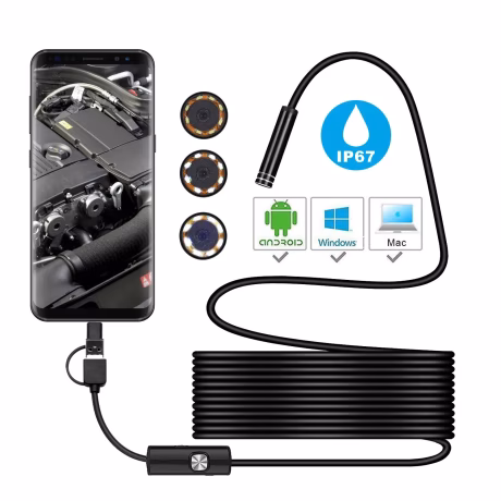 3 IN 1 (Micro USB &amp; USB &amp; Type-C) Endoscopic Video Inspection Endoscope Camera 5.5mm 7mm Industrial with Cable Length 1M