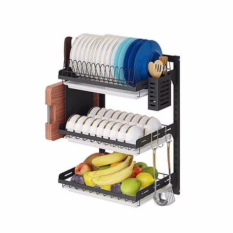 3 Tiers Countertop Kitchen Dish Drying Drainer Rack With Choopping Board Shelf Rackstorage Household Knife Utensil Holder