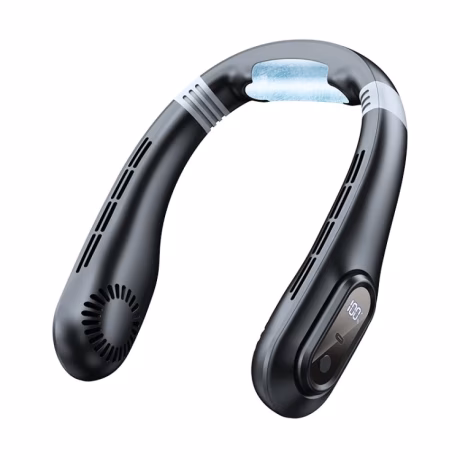 360 Degree Full Air Supply U-shaped Ring Neck Cooling Leafless Hanging Fan Digital Display Portable Bladeless Neck Fan