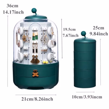 360 Rotating Jewelry Organizer Makeup Storage Box Earring Display Holder Plastic Desktop Necklace Drawer