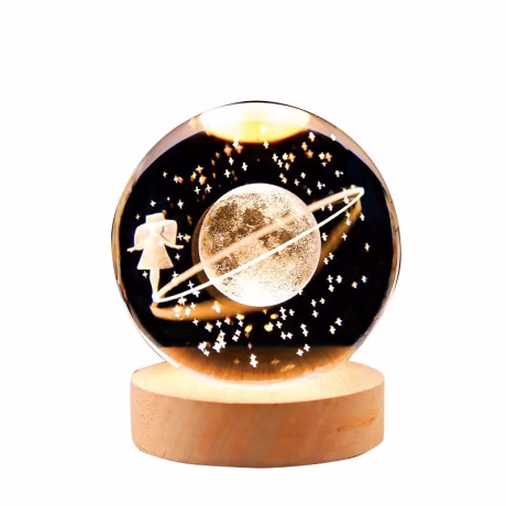 3D Crystal Ball Lighting Fixture Desk Night Light Comfortable Warm Portable USB Lamp Easy Convenient Wooden Table Lamp