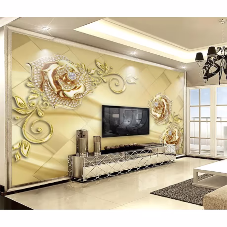 3D luxury rose self adhesive wallpaper golden flower jewelry home wallpaper