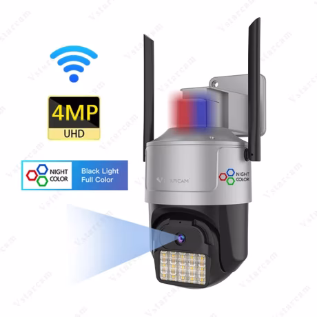 4K 5Dbi Outdoor 360 PTZ WiFi Spotlight Siren Motion Detection Color Night Vision 2-Way Audio IP66 Security Wireless