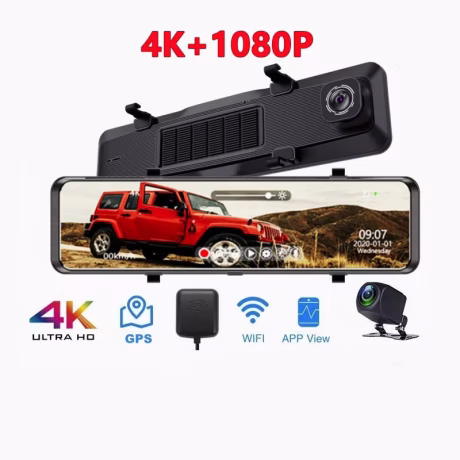 4K Rearview Mirror 12'' Inch dvr dashcam dash cam with front and rear camera 4K WIFI GPS dual lens parking sensor night vision