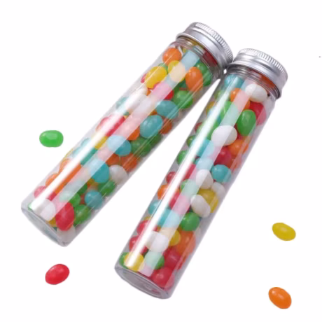 50ml 110ml 115ml 150ml Candy Flat Bottom Clear Pet Plastic Test Tube Plastic Packaging Tube with Aluminum Cap
