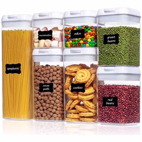 7Pc Airtight Food Storage Container Set Clear Plastic Kitchen Labels Empty Box Leak-Proof Food Storage Set Pantry Organization T