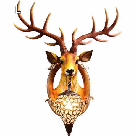 Animal shape loft retro resin wall lamp hotel living room decorative sconces light industrial vintage crystal antler wall lamp