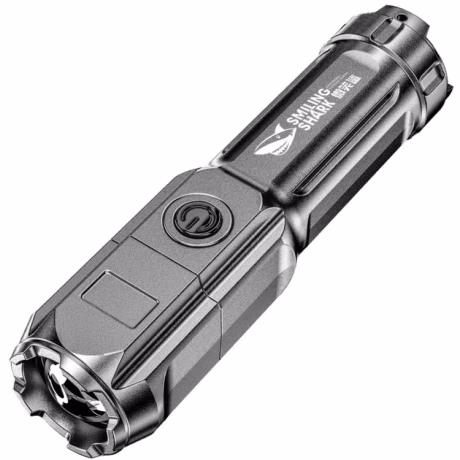 Anti Fall SMILING SHARK 622A Telescopic Focusing Three Gear Bright USB Rechargeable LED Flashlight