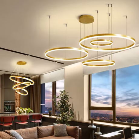 Ballroom Ring Chandelier Glitter Copper Art Puzzle Blast Pendant Lights Nordic Hall Decorative Ceiling Lamp