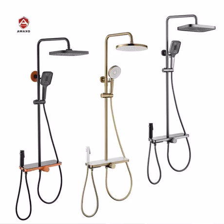 Best Sanitary Ware Outdoor Round Matte Black Power Shower Fixtures Faucet Mixer Taps With Shower