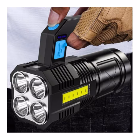 Camping Long-range strong light handheld searchlight LED torch, outdoor lighting flashlight 4LED side light