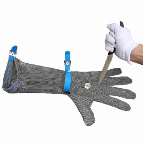 Chainmail gloves antu cutting stainless steel safety gloves with 19cm long cuff