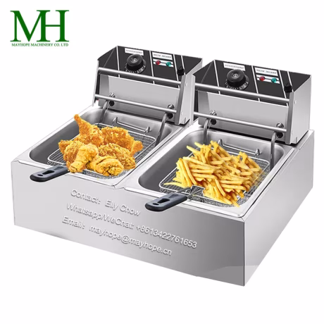 Commercial 12L Stainless Steel Electric Table Top Chicken Industrial Deep Fryer Machine 2 Tanks