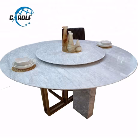Concrete Dining Room Furniture Latest Fashion Top Design 8 Seater Rose Gold Steel Marble Round Dining Table Set