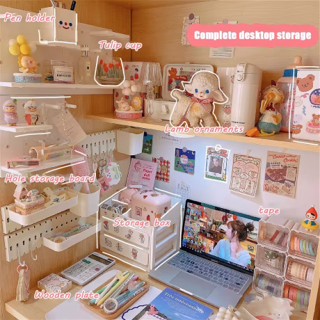 Desktop Storage Set Include Drawer Shelf Storage Box Container Rack Cosmetic Stationery Kawaii Holder Desktop Organizer