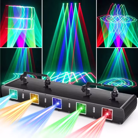 DJ Laser Light 5 Beam Effect Sound Activated Party Lights RGBYC LED Music Lighting DMX Control For Disco Dance Party Bar Stage