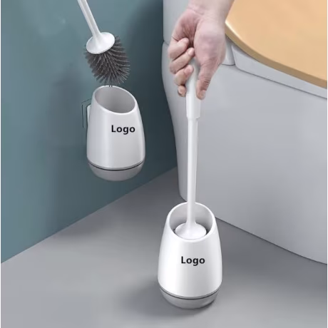 Drilling Adhesive Wall Mounted Household TPR Plastic Silicone WC Toilet Bowl Cleaning Brush with Holder for Bathroom