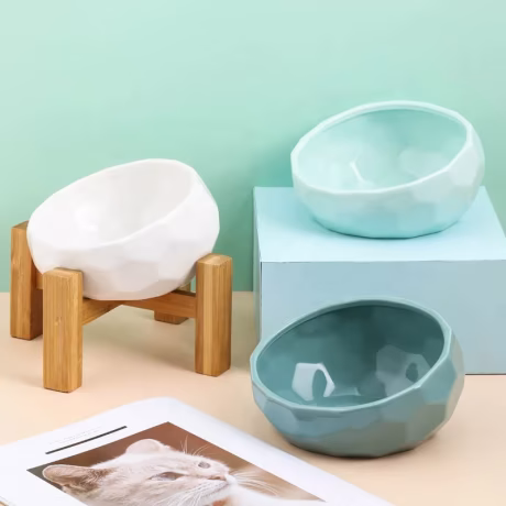 drop shipping ceramic pet supplies cat double bowl food dog plate water bowl protection spine high foot oblique mouth pet bowl