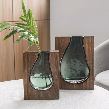 drop shipping Nordic log solid wood transparent glass vase wholesale home designer decoration home hotel glass vase