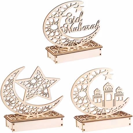 Dropshiping Ramadan Mubarak Eid Decorations Wooden Moon Star Lights Table Top Ornaments for Home Party Supplies