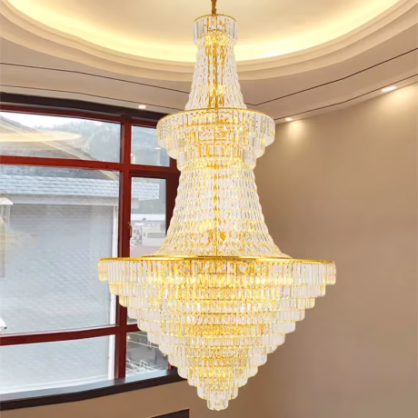 European Luxury Spiral Staircase Chandelier Hotel Duplex Villa Living Room Hall Golden Round Lighting K9 Crystal Chandelier
