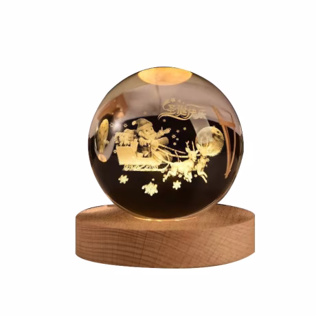 Exquisite 3D Crystal Ball Lighting Fixture Desk Night Light Comfortable Warm Portable USB Lamp Easy Convenient Wooden Table Lamp