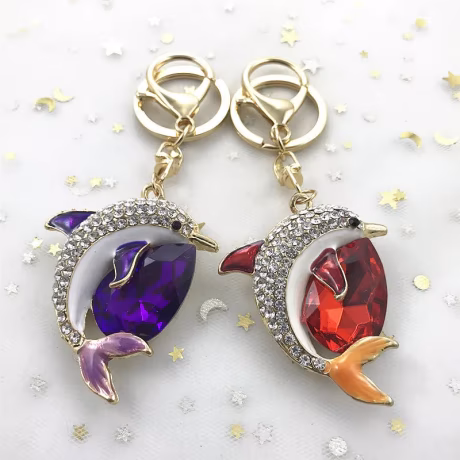 Factory Price Dolphin Gem Keychain Metal Key Ring School Supplies Car Bag Phone Accessories Key Chain Keyring