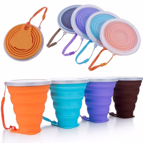 Folding Cup Silicone Portable Folding Cup With Lid Telescopic Retractable Outdoor Camping Water Cups Coffee Handcup