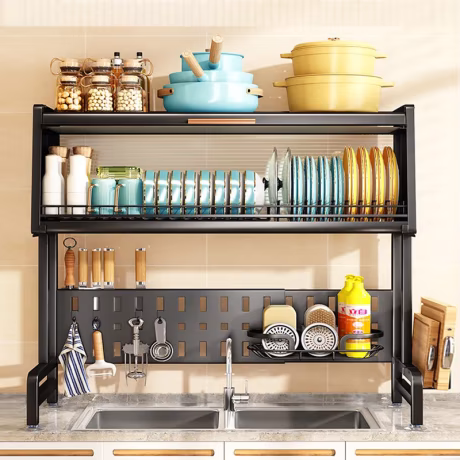 fruit shelf organizer storage holder with cabinet door drainboard set kitchen plate dish drying rack steel over telescopic sink