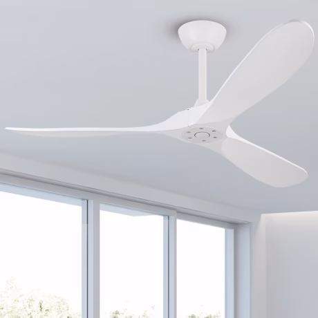 Global Appeal Electric Reversible DC Quiet Motor 60 Inch Wooden Modern White Finish Ceiling Fan With Wood Blade