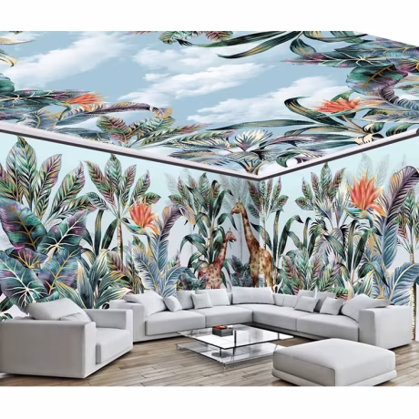 Green forest wall mural wallpaper home decoration animal giraffe tropical plant self adhesive wallpaper