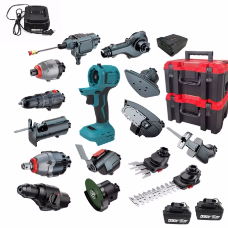 HENGLAI In Stock!!! Household 16 in One Tools Kit Battery Power Tools Set 21V Cordless Impact Drill Electric Power Tools