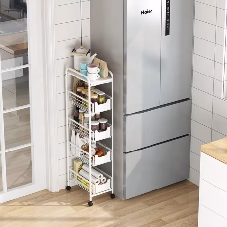 High-end kitchen metal black white floor-to-floor push-pull rack home organization