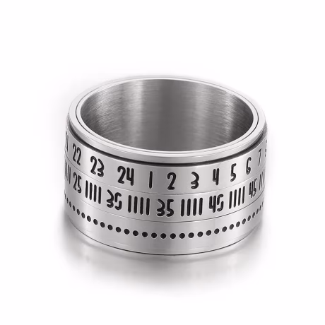 High Quality European And American Retro Personality Can Rotate Arabic Digital Time Men's Titanium Steel Ring