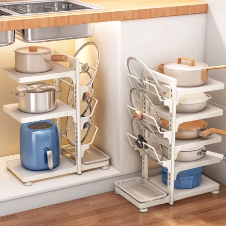 hot kitchen organizer 304 stainless steel round multifunctional adjustable mobile storage pot rack drain cover lid organizer