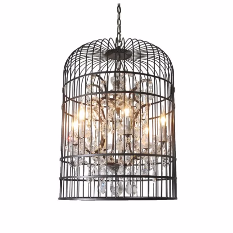 Industrial Vintage Lighting Crystal Ceiling Chandelier 6 Lights Metal Birdcage Chandelier Hanging Pendant Ceiling Lamp Fixture