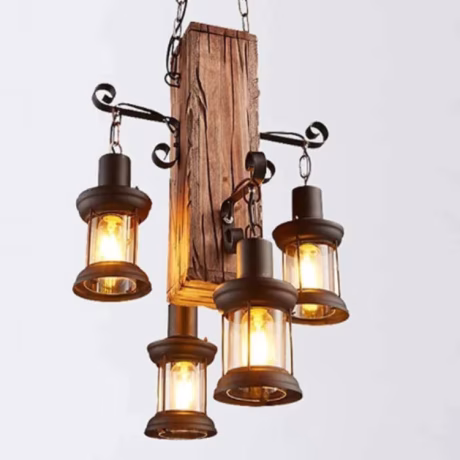 Industrial Vintage Wooden Pendant Lamp Retro Loft Lantern Chandelier Lights Decor Bar Suspension Lighting Fixture