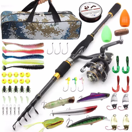 Jetshark 1.8-2.7m Telescopic Spinning Rod and Reel Combo Hard Soft Lures Set Fishing Rod Bag Saltwater Fishing Kit Black Carbon