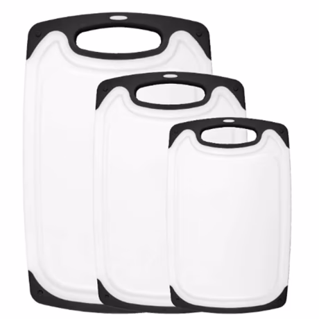Kitchen Plastic Cutting Board Set Of 3 Piece Large Medium And Small Different Size With Non Slip Bottom For Meat Veggies Fruits