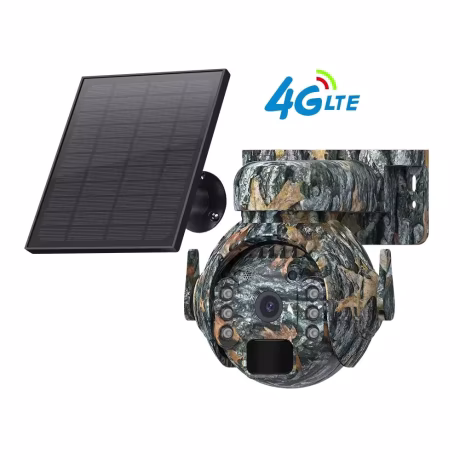 LCLCTEK 4G SIM LTE Solar Powered Mini Security Camouflage Trail Hunting Camera 3MP Full Color IP66 Outdoor PTZ CCTV Camera