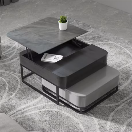 Modern Square Lift Top Coffee Table Gray With Nesting Drawer Storage Office Living Room