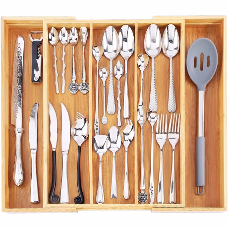 Natural Bamboo Kitchen Storage Holder Expandable Drawer Organizer Adjustable Divider Expand Kitchen Bamboo Cutlery Tray