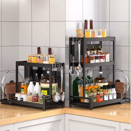 NEW 2022 kitchen accessories storage stainless steel metal drawer pull out 3 tier spice racks set tray containers organizer